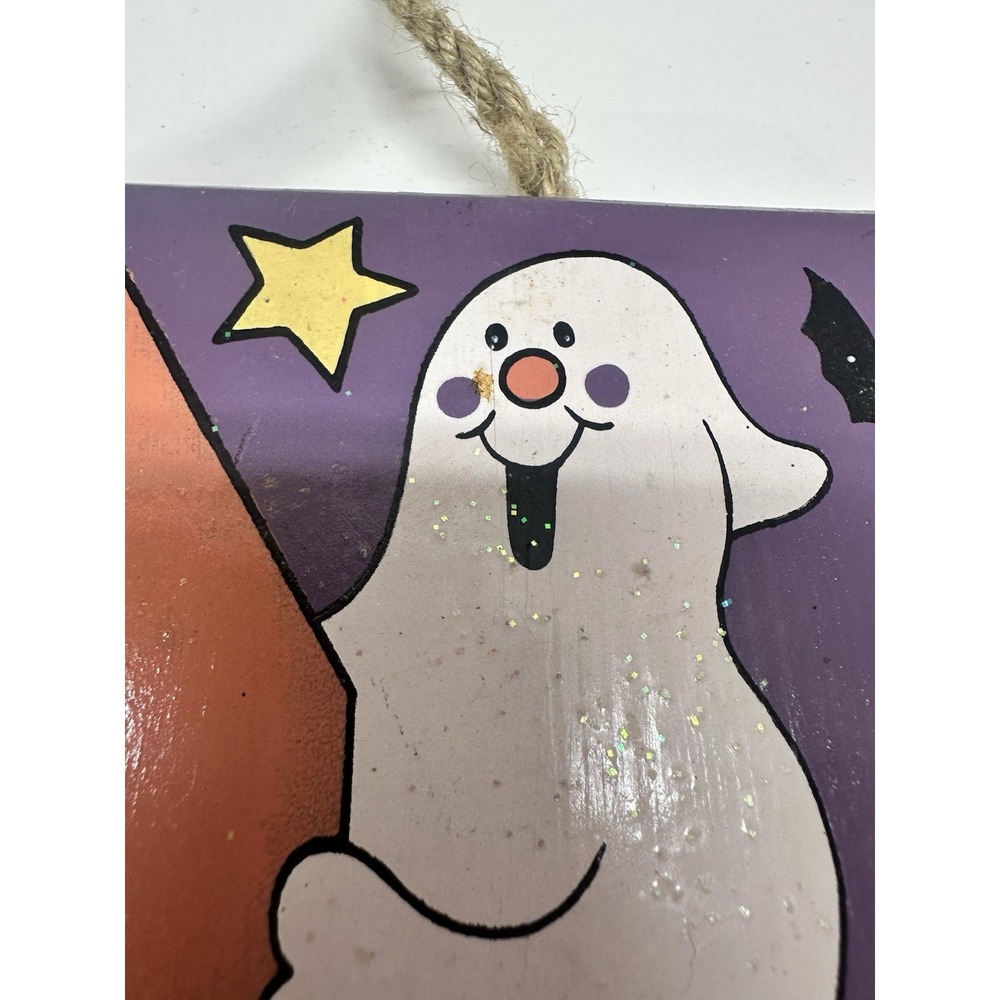 VTG 90's Halloween Painted Wooden Hanging Wall Plaques 7"x7" - Picture 4 of 7